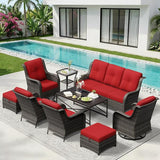 9 Piece Outdoor Wicker Patio Furniture Set, Patio Chairs Set with Thickened Olefin Cushions, High Back and Deep Seating - Photo 9