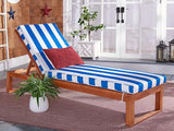 SAFAVIEH Outdoor Collection Solano Natural Brown Solid Wood/Royal Blue & White Stripe Cushion Patio Adjustable Chaise - Photo 2