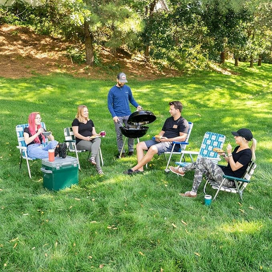 Lawn Chair USA Folding Aluminum Outdoor Patio Lawn Chair | Heavy-Duty Webbed Chairs for Camping, Sports, Beach, Yard & Tailgating | Lightweight Portable | Classic - Black and White Stripe