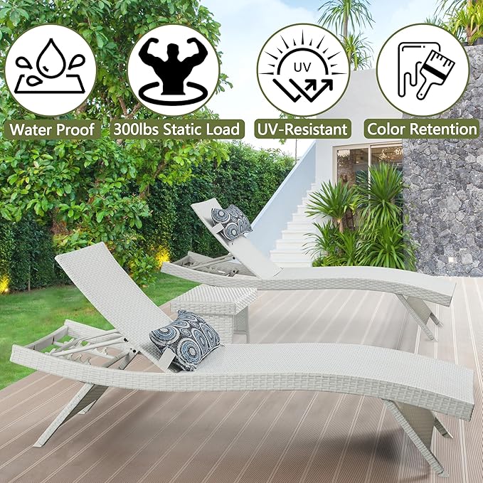 Outdoor Wicker Reclining Lounge Chair, 79" Rattan Patio Chaise Lounges for Poolside, Garden, Backyard, Set of 2 - Photo 3
