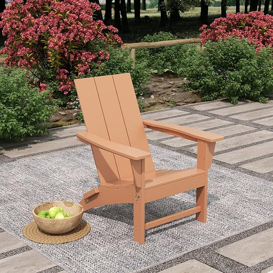 WO Home Furniture HDPE Adirondack Chair Folding Poly Lumber All Weather UV/Fade Resistant Heavy Duty for Patio, Backyard, Balcony, Garden, Lawn (Teak)…