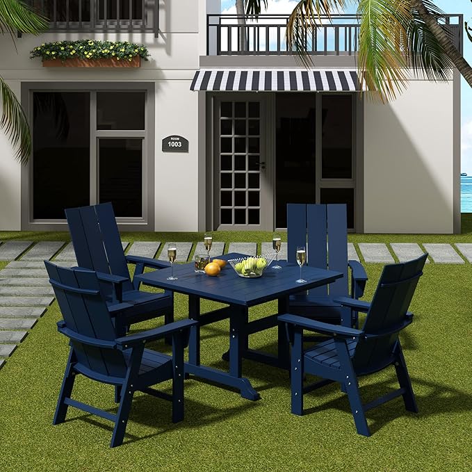 WO WESTIN OUTDOOR HDPE Shoreside Modern Curveback Adirondack Dining Chair,Navy Blue