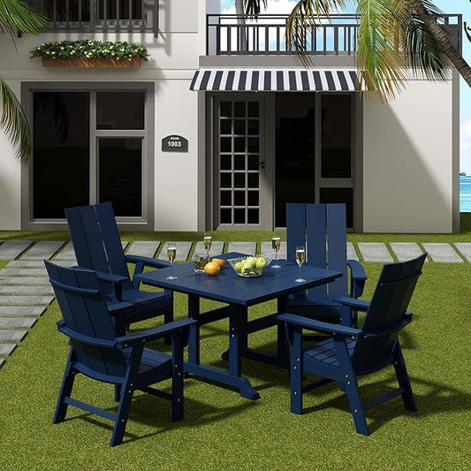 WO WESTIN OUTDOOR HDPE Shoreside Modern Curveback Adirondack Dining Chair,Navy Blue