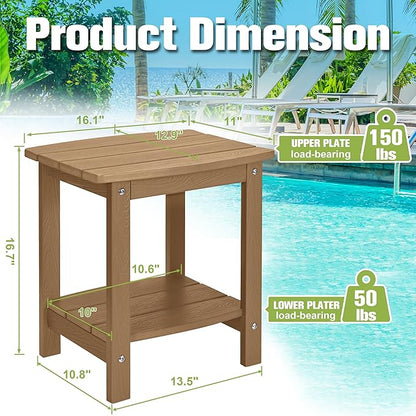 Y&M Outdoor Side Table, HIPS Adirondack Small Double Layer Table, Waterproof Square Outside Table, Balcony Modern End Tables for Patio, Pool, Beach, Porch, Deck, Indoor or Outdoor Use, Brown