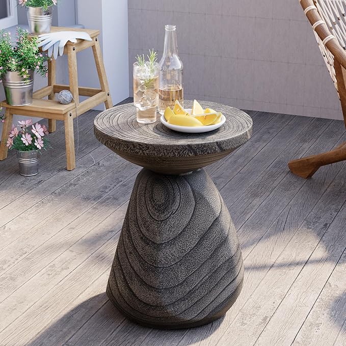 HOMPUS Outdoor Side Table, Lightweight Accent Table Mushroom Shaped, Round End Tables with Concrete Finish, Modern Vintage Mgo Patio Tables, Tree Stump Stool for Indoor Outdoor Use, Grey