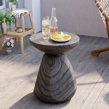 HOMPUS Outdoor Side Table, Lightweight Accent Table Mushroom Shaped, Round End Tables with Concrete Finish, Modern Vintage Mgo Patio Tables, Tree Stump Stool for Indoor Outdoor Use, Grey