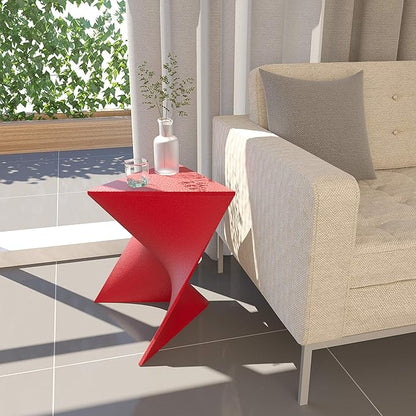 LeisureMod 15.75" Triangular Side Table, Stackable Plastic Accent End Table for Indoor & Outdoor Use, Weather-Resistant Modern Patio & Living Room Table, Red
