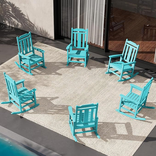 SERWALL HDPE Outdoor Rocking Chair for Adults, Outdoor Rocking Chairs Set of 6, Patio Rocking Chair Sets, Aruba