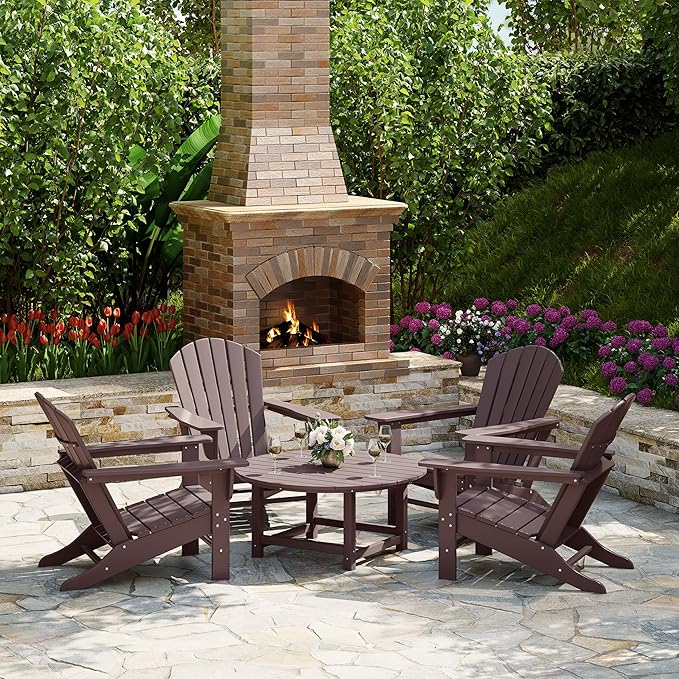 Costaelm Patio Conversation Table, Tatio Accent HDPE Outdoor Weather Resistant, Round Outdoor Porch Balcony Patio Drink Table for Outside, Pool, Backyard, Dark Brown