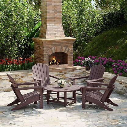 Costaelm Patio Conversation Table, Tatio Accent HDPE Outdoor Weather Resistant, Round Outdoor Porch Balcony Patio Drink Table for Outside, Pool, Backyard, Dark Brown