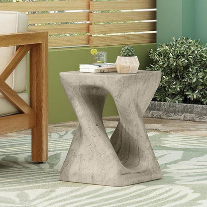 Faux Concrete Side Table Outdoor Patio Square Side Table Faux Stone End Table Small Coffee Table Faux Wood Stump Accent Tables, Garden Stool Plant Stand for Porch, Backyard Grey