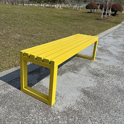 Porch Bench for Outdoor Metal Garden Benches 39in 47in 59in Patio Bench Seating 2-4 Seat for Indoor/Outdoor Entryway Parkbench Black/White(Yellow,59x16x18in)