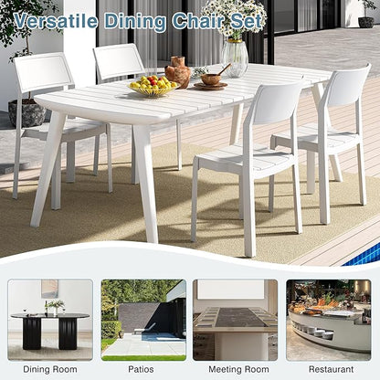 VECELO 4 Pack Stackable Dining Chairs, Plastic Patio Chairs for Indoor Outdoor Use in Kitchen, Poolside, No Assembly, Modern White