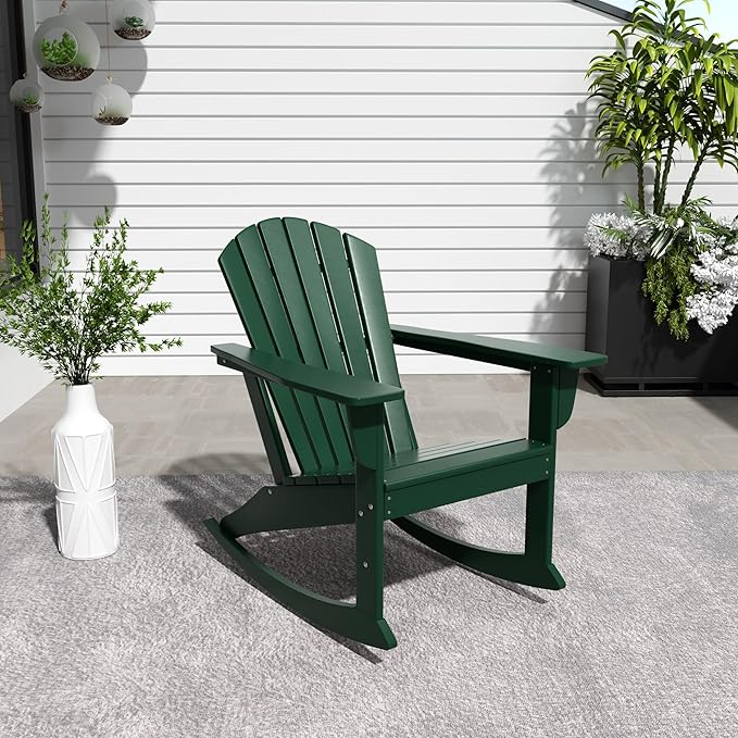 WestinTrends Dylan Outdoor Patio Poly Plastic Adirondack Rocking Chair, Dark Green