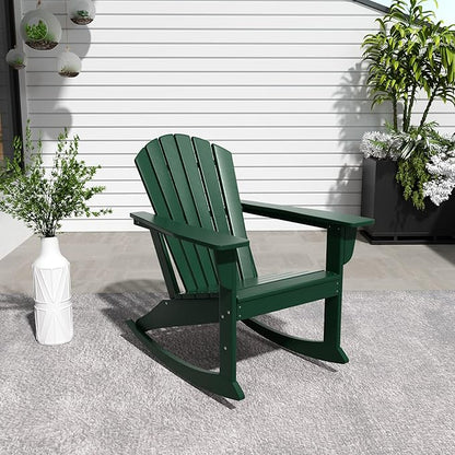 WestinTrends Dylan Outdoor Patio Poly Plastic Adirondack Rocking Chair, Dark Green