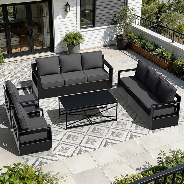 Outdoor Aluminum Furniture Set, 4-Piece Patio Conversation Set, 2 Swivel Chairs, 2 Sofa and 1 Table - Photo 1