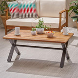 Christopher Knight Home Sanibel Outdoor Acacia Wood Coffee Table, Teak Finish / Rustic Metal,Black and Brown - Photo 2