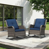 Patio Rocking Chairs Set of 2, Outdoor Wicker Patio Furniture Set 2 Pieces with Thickened Olefin Cushions - Photo 1