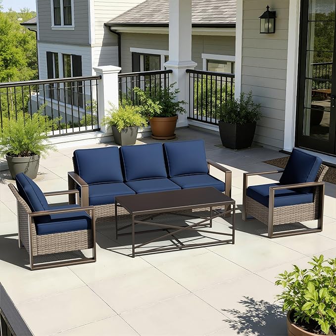 4 Pieces Patio Furniture Set with Wicker 75" Sofa, Two Armchairs, One Coffee Table - Photo 9