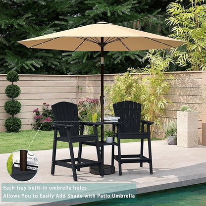 PLUUV Tall Adirondack Chairs Set of 2 High Back Adirondack barstools with Removable Connecting Tray, HDPE Height Adirondack Barstools, High Patio Chairs for Balcony, Lawn, Deck, Backyard - Black