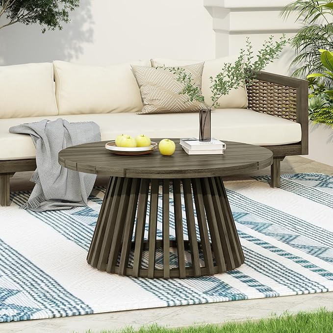 GDFStudio 31.5" Outdoor Round Coffee Table, Weather-Resistant Acacia Wood Patio Center Table for Backyard, Lawn, Garden - Photo 3