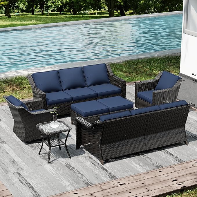 Joyside Wicker Patio Furniture Sets, 7 Pieces Upgraded Large Size Outdoor Furniture with Swivel Rocking Patio Chairs - Photo 7