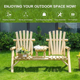 Outsunny 2-Seat Wooden Adirondack Chair, Patio Bench with Table, Outdoor Loveseat Fire Pit Chair for Porch, Backyard - Photo 7