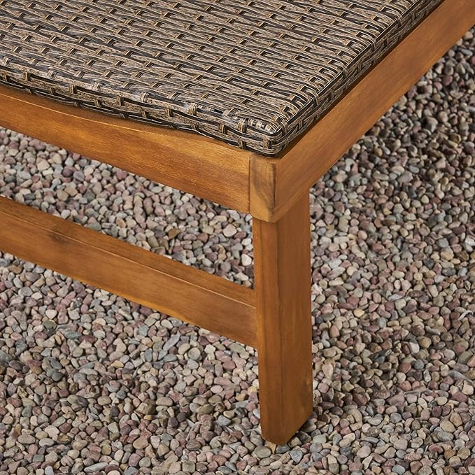 Great Deal Furniture Kyle Outdoor Rustic Acacia Wood Chaise Lounge with Wicker Seating, Natural and Gray