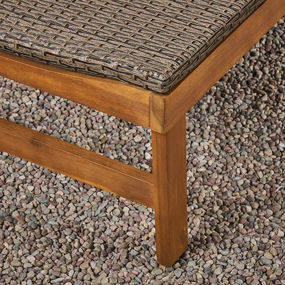 Great Deal Furniture Kyle Outdoor Rustic Acacia Wood Chaise Lounge with Wicker Seating, Natural and Gray