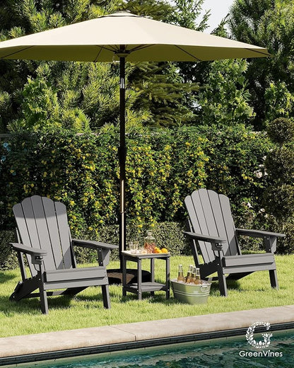 GREENVINES Oversized-Folding-Adirondack-Chairs-Set-of-2 | HDPE Plastic | Cup Holder | Fire Pit Chair | All Weather | for Outdoor Deck Backyard | Grey