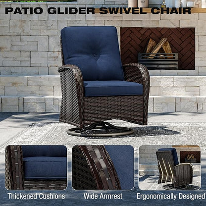 Joyside Wicker Patio Furniture Set, 9 Piece Outdoor Furniture Set with Thickened Cushions, High Back, Deep Seating, Wide Armrest, Outdoor Swivel Rocker Chairs for Porch, Deck