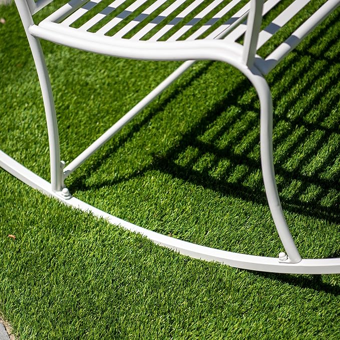 XBrand 44.5" L Iron Sun-Patterned Seat for Two Indoor/Outdoor Rocking Bench, Durable Patio Rocking Bench, White - Photo 8