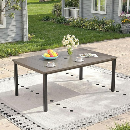 Outdoor Dining Table for 6, 63" Rectangle Outdoor Table with Adjustable Umbrella Hole, All-Weather Metal Patio Dining Table for Lawn Garden Backyard Deck, Grey