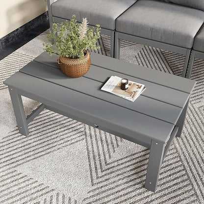 37.6 Inch HDPE Patio Coffee Table, Weather-Resistant Outdoor Coffee Table Easy Assembly for Lawn, Garden, Balcony, Deck, Backysrd (Grey)