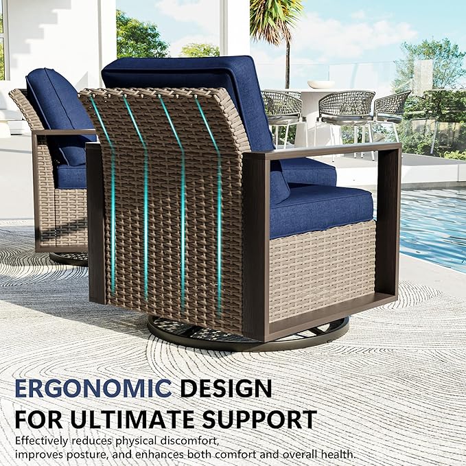 Patio Chairs Set of 2, Outdoor Swivel Rocker Patio Chairs, Metal Patio Furniture with Deep Seating - Photo 6