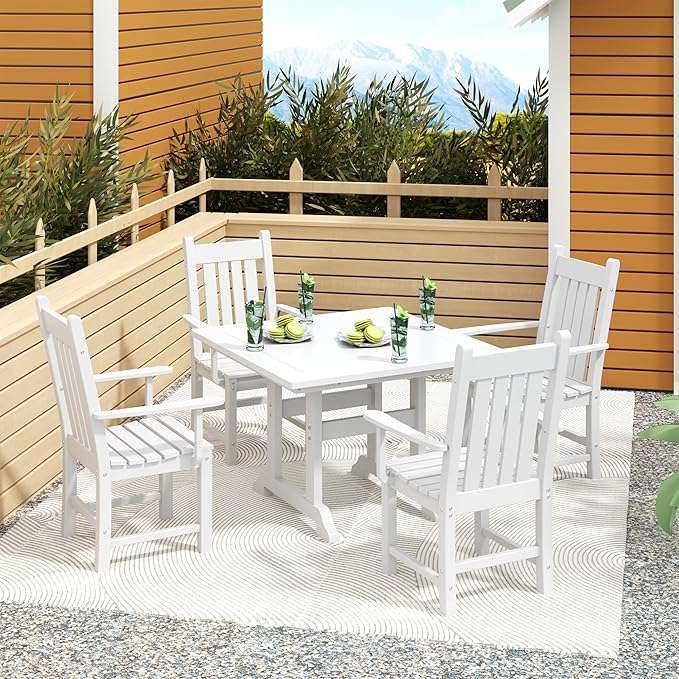 Costaelm Patio Dining Chairs, Plastic Outdoor Adirondack Chair with Arm, HDPE Poly Lumber, Waterproof Restaurant Bistro Dining Chair for Outside Porch Backyard Garden, White