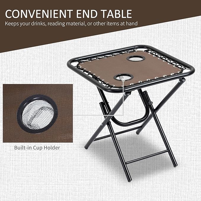 Outsunny Zero Gravity Chair Set with Side Table, Folding Reclining Chair with Cupholders & Pillows, Adjustable Lounge Chairs for Pool, Backyard, Lawn, Beach, Brown