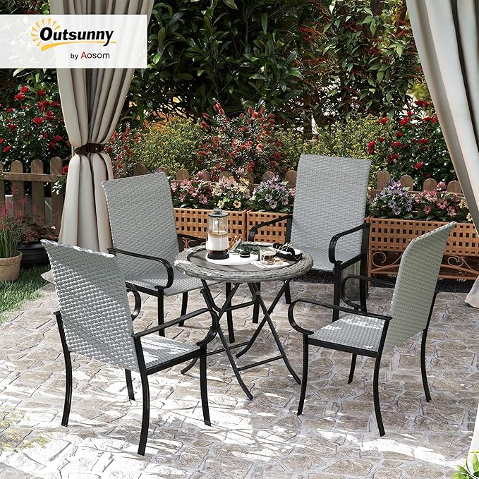 Outsunny Set of 4 Outdoor Wicker Dining Chairs, All-Weather Rattan Armchairs with Armrests, Steel Frame - Photo 2