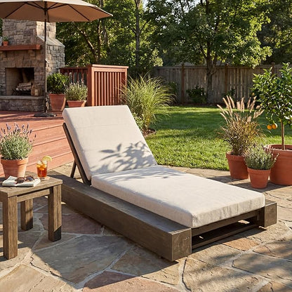 Christopher Knight Home Tory Acacia Wood Chaise Lounge Chair Outdoor, Poolside Sun Lounger Recliner, Patio Outdoor Chaise Lounge with Cushions, Adjustable Backrest Single Lounge Sofa, Grey+Beige