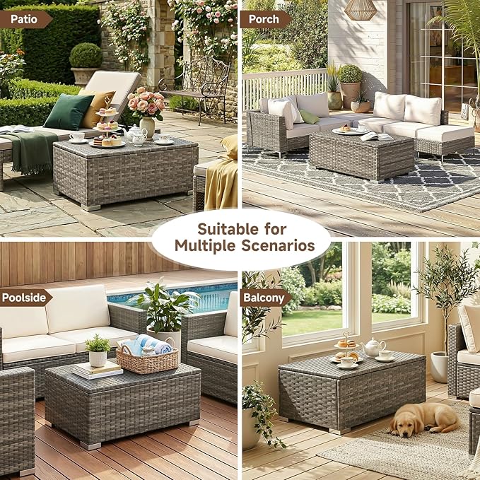 ONBRILL Outdoor Coffee Table with Storage, Rattan Storage Coffee Table with Internal Waterproof Bag - Photo 8