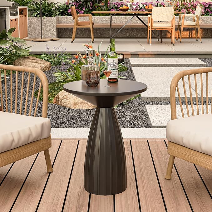 Round Metal Outdoor Patio Side Table Set of 2, Steel Outdoor Accent Table, Black Small End Table, PatioFurniture - Photo 4