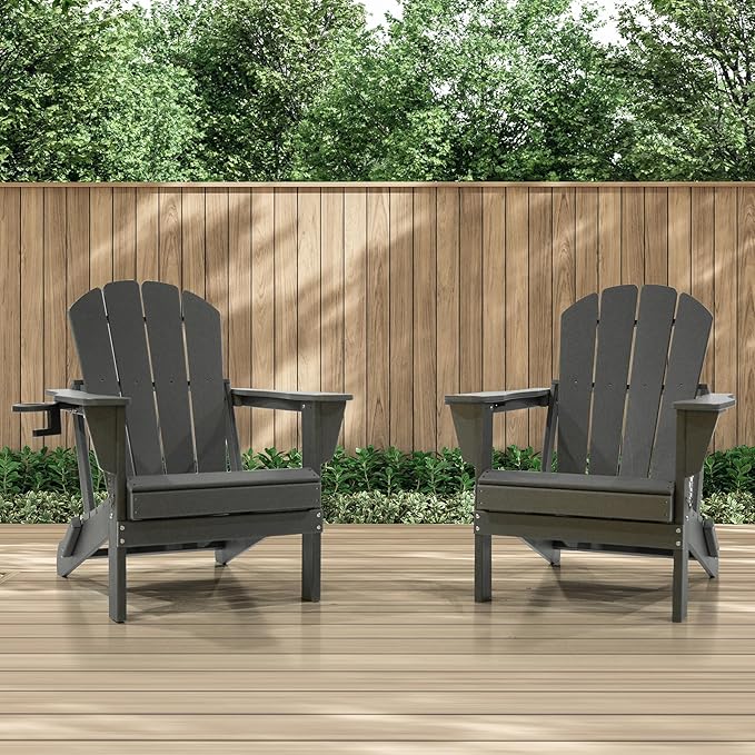 Domi Folding Adirondack Chairs Set of 2, HDPE Adirondack Chair with Cup Holder - Photo 2