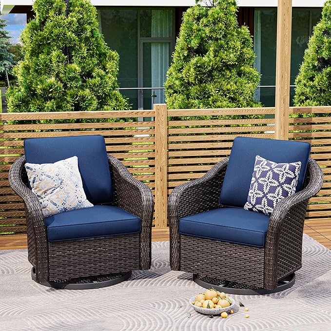 Outdoor Wicker 360 Degree Swivel Glider Rocker Chairs Set - Photo 6
