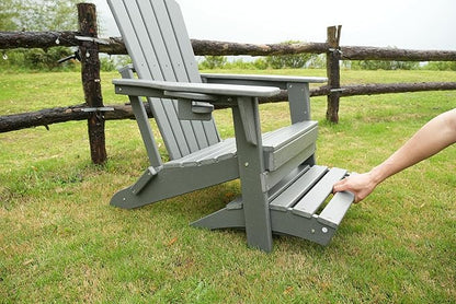 nevilywood HDPE Folding Ottoman - Adirondack Chair Footrest – Weather Resistant, Wood-Grain, Low-Maintenance-, Garden Patio Porch – Teak Brown