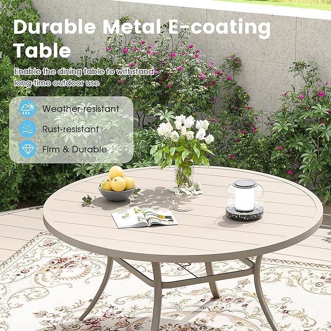 Patio Dining Table for 6-8, Round Metal Outdoor Table with 1.57" Umbrella Hole - Photo 4