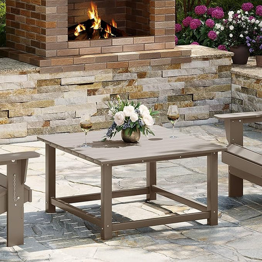 WestinTrends Malibu Low Outdoor HDPE Square Patio Coffee Table, Weathered Wood