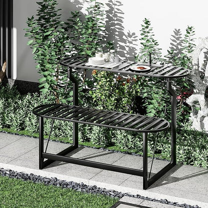 Convertible Bench, 2 in 1 Carbon Steel Picnic Table, Transforming Interchangeable Outdoor Table with Umbrella Hole, for Outside Patio Porch Backyard Park Garden 1 Pack Black Bench
