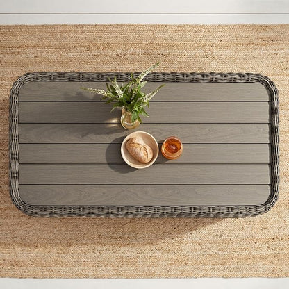 CHITA Wicker Patio Coffee Table, 41” All-Weather Rattan Outdoor Coffee Table with Wood-Grain Metal Top, Waterproof for Porch Backyard, Fully Assembled, Grey