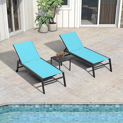 PURPLE LEAF Extra Large Outdoor Chaise Lounge 2 Pieces Aluminum Patio Lounge Chair with Wheels Reclining Chair for Patio Pool Beach Sunbathing Turquoise Blue Oversized Lounger