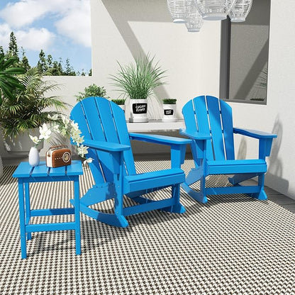 WO WESTIN OUTDOOR HDPE Laguna Outdoor Rocking Poly Adirondack Chair with Side Table 3-Piece Set, Pacific Blue